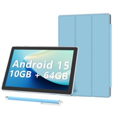 Imagem de Tablet Android 15 de 10 polegadas com capa, 10 GB de RAM + 64 GB de ROM (expandir para 1 TB), tablets com processador Quad Core, 5G WiFi 6, BT5.0, tela HD de 1280 x 800, 6000 mAh, câmera dupla, GMS