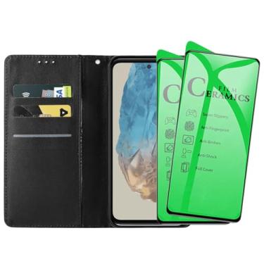 Imagem de Kit Proteção Capa Carteira Para Galaxy M35, Porta Cartões Preta + 2 Películas de Proteção em Cerâmica Nanogel