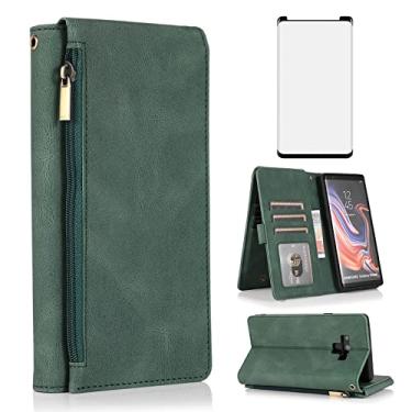 Imagem de Asuwish Capa tipo carteira compatível com Samsung Galaxy Note 9, protetor de tela de vidro temperado e zíper de couro retrô, suporte para cartões, acessórios para celular Note9 Not S9, feminino,