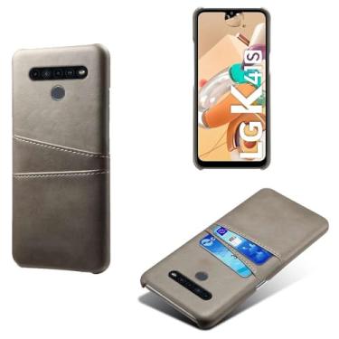 Imagem de Capas Compatível com LG K41s,Caso de couro PU-Tampa de telefone a prova de choque com 2 slots de cartão,Proteção anti-impressão digital e anti-gota-Grey