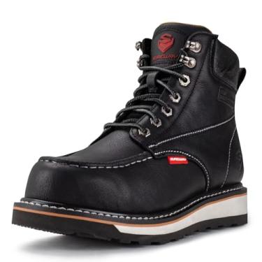 Imagem de SUREWAY Botas de trabalho masculinas de aço resistente/composto/bico macio de 15 cm, confortáveis e duráveis, couro de flor integral, resistente a óleo/deslizamento, botas de construção industrial com
