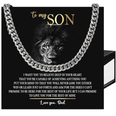 Imagem de SUTERY Colar To My Son de Mom and Dad, corrente cubana para filho, presentes de Natal com cartão de mensagem e caixa, Aço inoxidável, Sem Pedra Preciosa