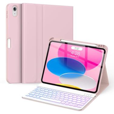 Imagem de Supveco Capa de teclado para iPad (A16) 11ª/10ª geração, 11 e 10,9 polegadas com suporte para lápis, 7 cores retroiluminadas, sem fio, removível, capa para iPad 11ª/10ª geração 2025/2022-rosa puro