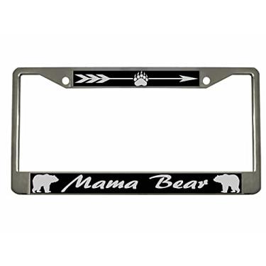 Imagem de Suporte para placa de carro de metal resistente com design Mama Bear, suporte de etiqueta/ótimo presente para mamãe ursas, grávidas, chá de bebê (cromado/preto/prata)