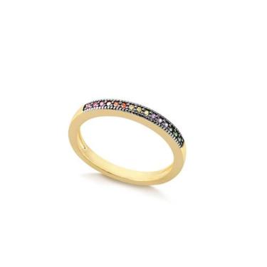 Imagem de Anel Aparador Com Zircônias Multicolor Folheado A Ouro - Radhau Joias,