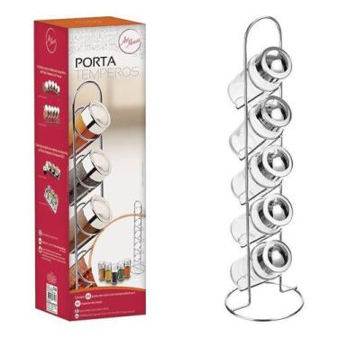 Imagem de Porta Temperos Condimentos 5 Potes de Vidro e Suporte Metal - Art Hous