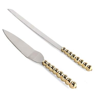 Imagem de Conjunto de faca e servidor de bolo elegante branco, cortador de bolo e espátula de torta, conjunto de 2 facas e servidor de bolo com lâminas grossas, conjunto de corte de bolo para Festas