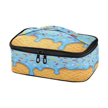 Imagem de Caikeny Lancheira infantil com cone de sorvete isolada de verão reutilizável lancheira de esmalte azul para mulheres, escola, escritório, piquenique