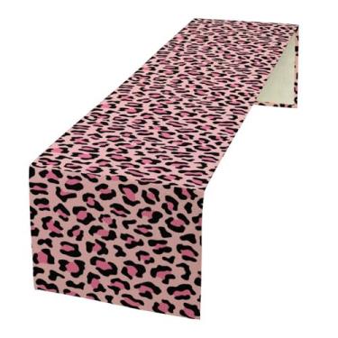 Imagem de SYZWWSYX Corredor de mesa com estampa de leopardo rosa, sexy, extravagante, moderno, pele selvagem, para cozinha, jantar, quarto, decoração de mesa, casa, casamento, festa, feriado, 33 x 91 cm