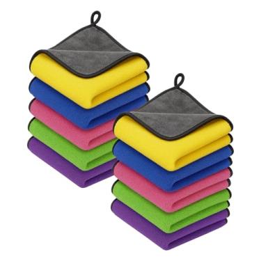 Imagem de Kit 10 Pano Flanela de Microfibra Automotiva P/Lavagem e Acabamento Sem Risco, 600 gsm, 40x40cm, Dupla Face