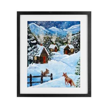 Imagem de Stupell Industries Snowy Christmas Cabins Trio Impressão emoldurada preta sob vidro, design de Patricia Reynolds, 40 x 33