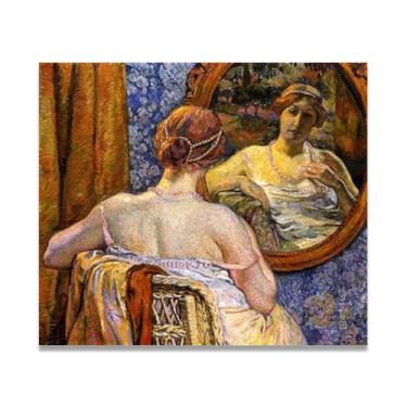 Imagem de Woman At A MirrorThéo van Rysselberghe: Impressão em tela neoimpressionista belga chave 30 x 36 cm sem moldura