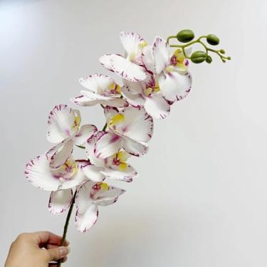 Imagem de 5 flores artificiais de 9 cabeças, filme de látex, phalaenopsis, decoração luxuosa para casa, orquídeas falsas, arranjo de flores para festa de casamento (borda roxa)