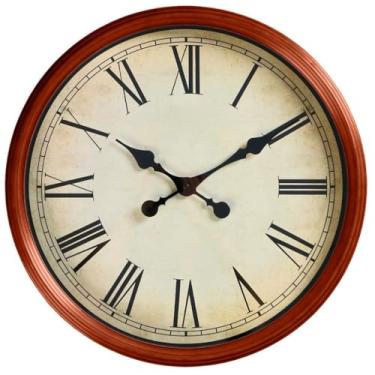 Imagem de Relógio de Parede Retrô 50cm com Algarismos Romanos – Relógio Vintage Decorativo em Madeira Clara para Sala e Escritório
