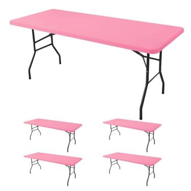 Imagem de Enjoyidea Toalha de mesa ajustada para mesas retangulares de 1,8 m - pacote com 4 toalhas de mesa rosa elástica para piquenique ao ar livre - toalhas de mesa elásticas de elastano 1,8 m para
