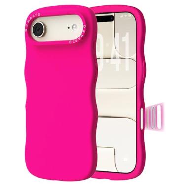 Imagem de ORNARTO Capa para celular Air 16.8 cm – Curly Wave Edge | Compatível com MagSafe | Silicone líquido à prova de choque 3 camadas capa protetora macia totalmente coberta - rosa choque