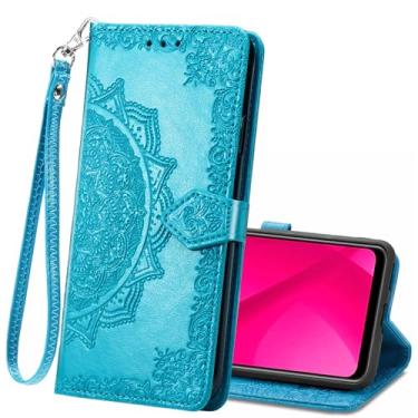 Imagem de Capa carteira para T-Mobile REVVL 8 Pro 5G, capa flip de couro PU em relevo mandala flores alça de pulso Folio slots para cartão suporte magnético capa protetora para telefone para mulheres homens