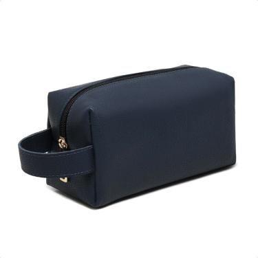 Imagem de Necessaire Grande Em Couro Lisa Porta Objetos Viagem Fechamento Zíper Maquiagem Higiene Pessoal