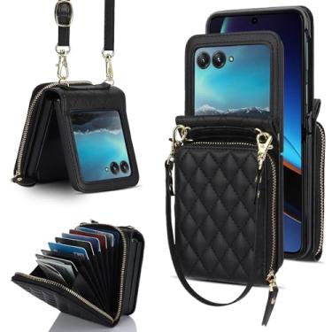 Imagem de NINKI Capa compatível com Motorola Razr 2025 com porta-cartão, capa carteira para celular para Moto Razr 2025 capa de couro com alça removível para Moto Razr 60 preta