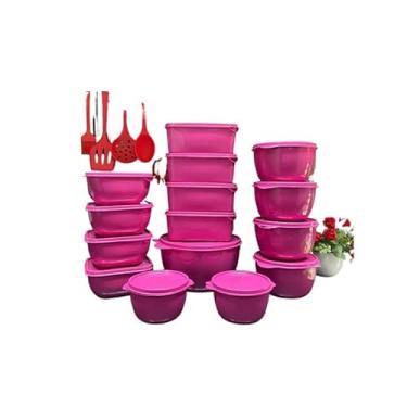 Imagem de Kit 15 Potes Herméticos para Alimentos Vários Tamanhos Organização de Cozinha(ROSA)