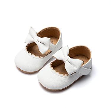 Imagem de CENCIRILY Sapatos para bebês meninas Mary Jane com laço, antiderrapante, sola macia, pré-andador, sapatos de casamento de princesa, A - Branco, 6-12 Months Infant