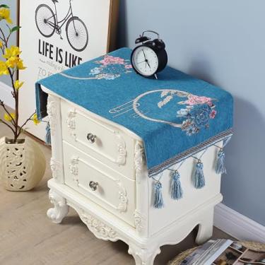 Imagem de Capa de mesa floral para mesa de cabeceira, toalha de mesa pequena com borlas, toalha de mesa pequena para mesa de cabeceira, TV, micro-ondas, máquina de lavar, geladeira, cômoda, decoração de mesa