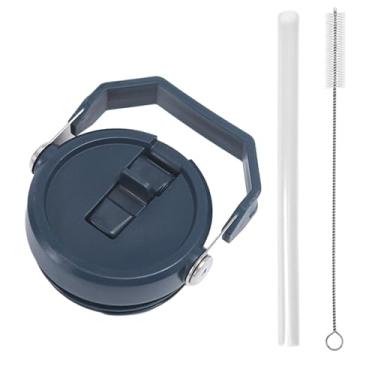Imagem de Tampa de copo de substituição para Stanley IceFlow 590 ml, 850 g, tampa de canudo dobrável com canudo reutilizável, escova de limpeza (azul-marinho, 590 ml e 850 g)