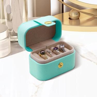 Imagem de Lindo suporte de anel de viagem, mini caixa de joias de poliuretano de sarja de luxo com 4 compartimentos para anel, brincos, estojo de joias de viagem compacto com botão de pressão para mulheres