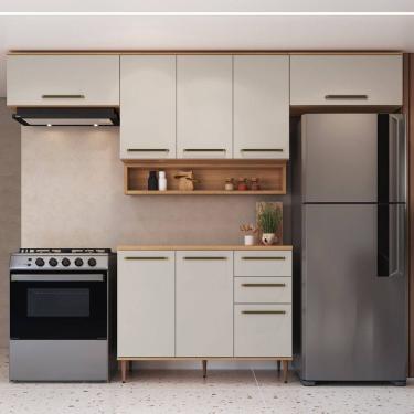 Imagem de Cozinha Modulada 6 Peças com Tampo 120cm 8 Portas 2 Gavetas com Nicho Decorativo Isabelle Freijó / Arenas