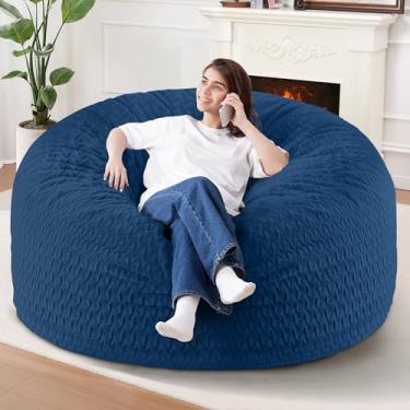 Imagem de Cadeira de pufe de 1,8 m, cadeiras gigantes para adultos, sacos de feijão grandes com enchimento de espuma de memória, cadeiras grandes com capa de pelúcia Chevron - azul