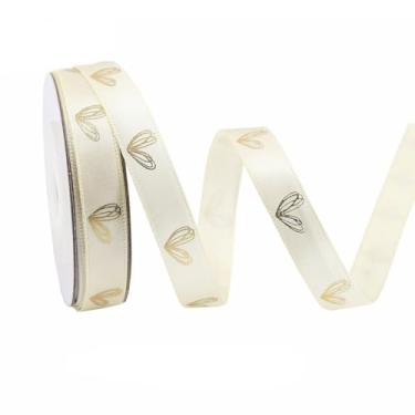 Imagem de 1 rolo de fita de cetim de 1 cm x 4,5 m com padrão de coração, fita de embrulho de presente com padrão de coração, adequada para casamento, dia dos namorados, embalagem de flores, embrulho de presente