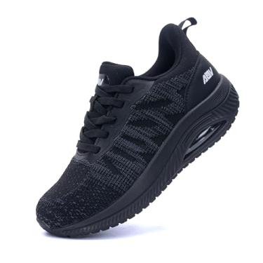 Imagem de QAUPPE Tênis feminino de caminhada com suporte de arco ortopédico atlético para alívio da dor nos pés, B - preto sólido, 10.5 Wide