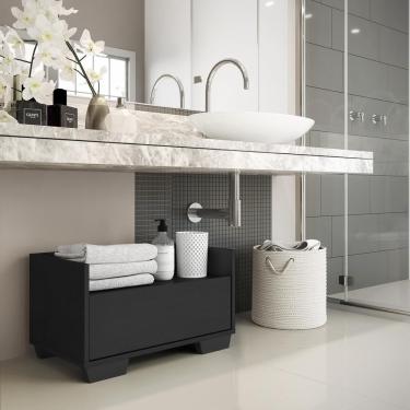 Imagem de Gabinete Armário Banheiro 80 Cm Com Pés Quadrados Multimóveis Preto