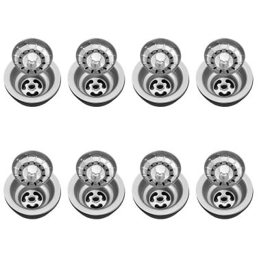 Imagem de Válvula Para Pia Kit 8 Aço Inox 3.1/2 G01 Cromado - Mpozenato