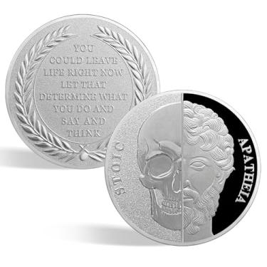 Imagem de CHURYUML Memento Moeda Mori Moedas estoicas Token de lembrete inspirador para prática estoica diária crânio desafio moedas presentes legais estoicismo