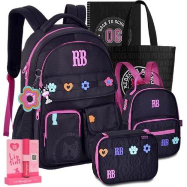 Imagem de Kit Mochila Rb Rebecca Bonbon Estojo Lancheira Resistente, Preto