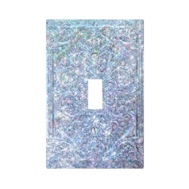Imagem de Thsanju Capas de interruptor de luz decorativas prata glitter exclusivo floral 3D em relevo 1 interruptor de luz placa de interruptor de luz única tampas de tomada de luz dimmer placa frontal para
