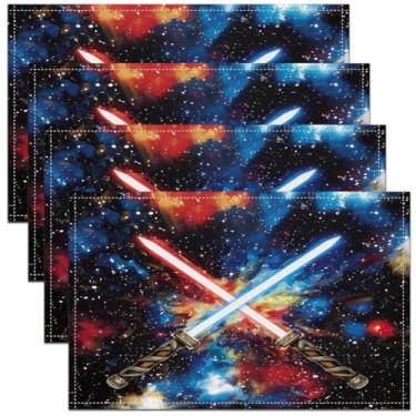 Imagem de Feelyou Tapetes de mesa de sabre de luz para meninas, azul, vermelho, tecido lavável, decoração, jogo americano, sabre de luz, ilhós, jogo americano 45,7 x 30,5 cm, decoração de tecnologia do futuro