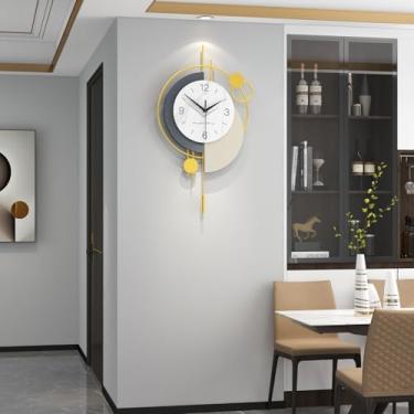 Imagem de FLEBLE Relógio de parede decorativo silencioso de quartzo de qualidade com pêndulo operado por bateria relógio grande para sala de estar, cozinha, casa, banheiro, decoração de parede do quarto, 45,7 x