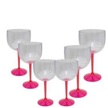 Imagem de Kit 6 Taças Gin Haste Rosa Acrílico Copo Gin - Krystalon