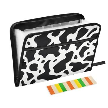 Imagem de Wassud Pasta organizadora de arquivos sanfonada preta com listras de vaca A4, pasta organizadora de documentos, pasta de arquivos expansível, 13 bolsos