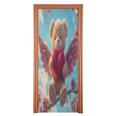 Imagem de Wassud Urso com asas capa de porta dia dos namorados decoração de festival ao ar livre faixa interna decoração de casa grande porta da frente 89 cm x 200 cm