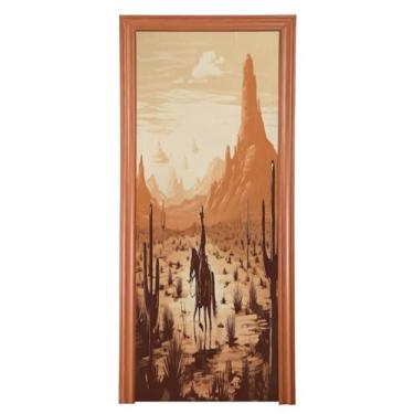 Imagem de Wassud Capa de porta grande decoração de deserto 96 x 98 polegadas, faixa elástica lavável para porta interna para varanda porta da frente