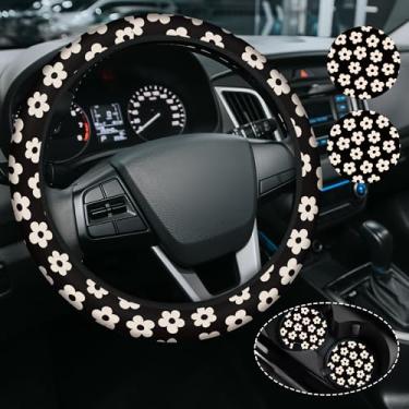 Imagem de Capa de volante de flor vintage para mulheres e homens, acessórios de carro antiderrapantes de neoprene de alta elasticidade, capas de volante, universal de 38 cm para carros, SUVS, inclui 2