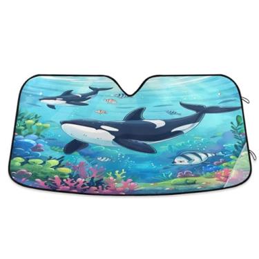 Imagem de Qilmy Baleias do mar profundo para para-brisas de carro, protetor de viseira dobrável, mantém o frescor bloqueia raios UV e acessórios para proteger carros, SUVs, caminhões-S2430