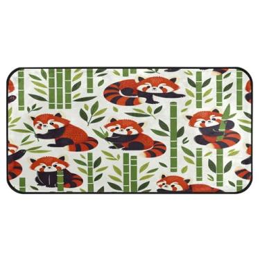 Imagem de Burbuja Lindo tapete de cozinha panda vermelho 51 x 99 cm, tapete lavável antiderrapante com suporte de borracha, tapete para cozinha, sala de estar, banheiro, decoração de casa