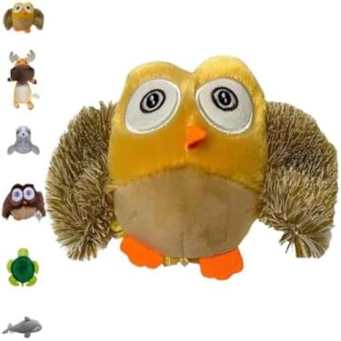 Imagem de Mordedor de pelucia em formato de coruja, bege macio, lavavel, pequeno, feliz, carinhoso, leve,divertido, e fofo.