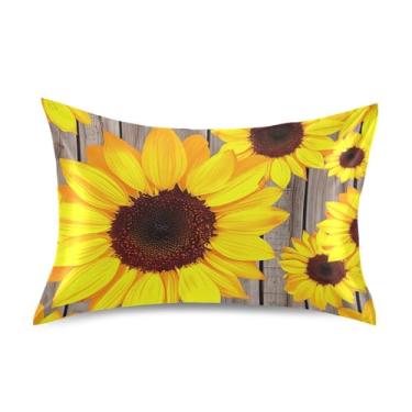 Imagem de Fronhas florais brilhantes amarelas girassóis listras cetim padrão Queen King fronha refrescante presentes modernos roupa de cama tamanho Queen 76,2 cm x 50,8 cm