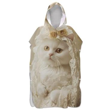 Imagem de TSENQUE Poncho de surfe vintage de gato branco para adultos trocador de roupão de praia com capuz toalha de natação ponchos de praia reutilizáveis para homens