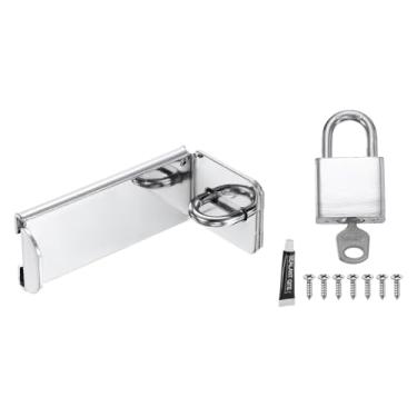 Imagem de PATIKIL Trava de ferrolho de porta, fecho de cadeado de ângulo reto de 90 graus, trava de segurança com cadeado para armário de jardim de galpão, tom prateado (igual a chave)